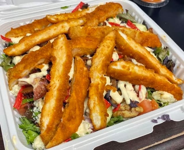 Buffalo Blue Breaded Chicken Salad.